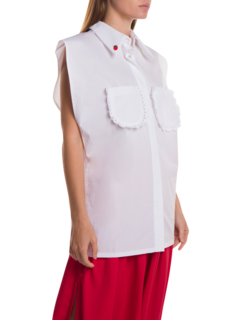 White Box Sleeveless Shirt with Pointed Collar