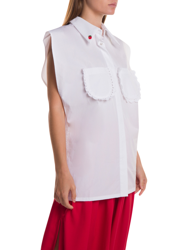 White Box Sleeveless Shirt with Pointed Collar