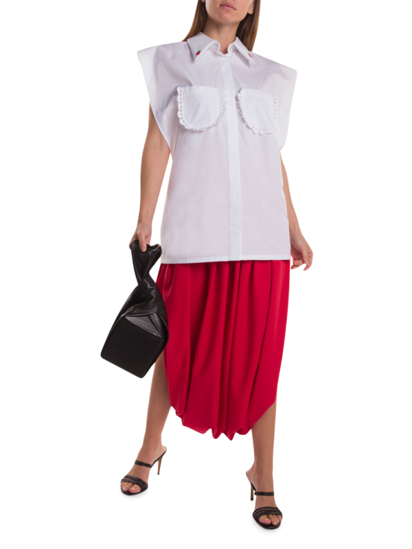 White Box Sleeveless Shirt with Pointed Collar