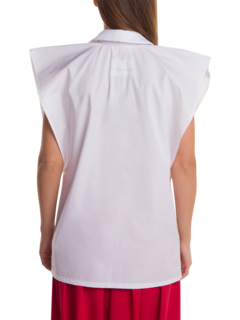 White Box Sleeveless Shirt with Pointed Collar