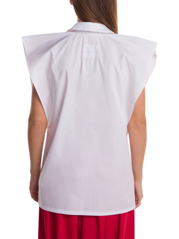 White Box Sleeveless Shirt with Pointed Collar