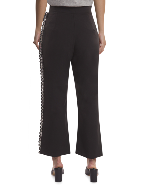 Cropped Black Trousers with a Lace Trim