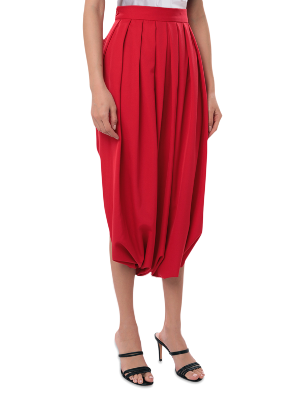 Red Pleated Skirt with Side Slits