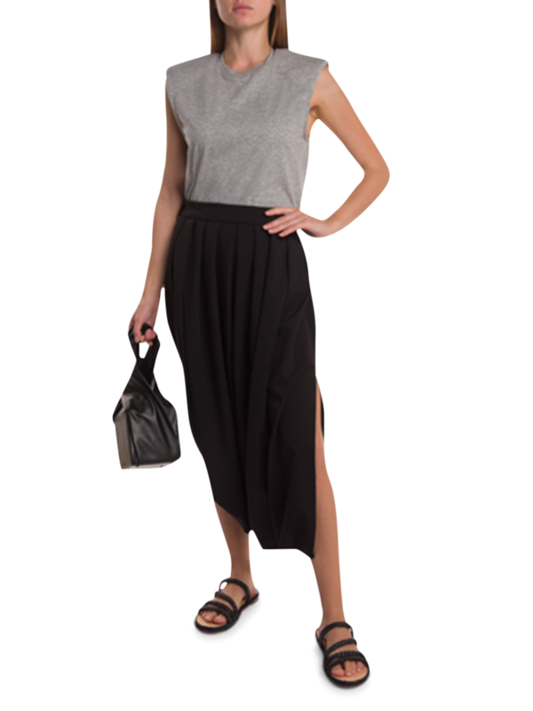 Black Pleated Skirt with Side Slits