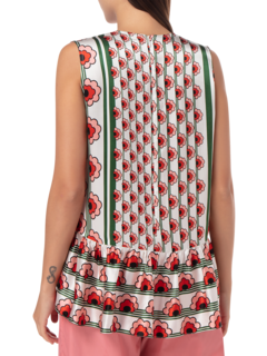 Satin Silk Printed Peplum Sleeveless Top