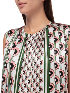 Satin Silk Printed Peplum Sleeveless Top