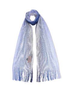 Blue-and White Scarf with Tasseled Edges