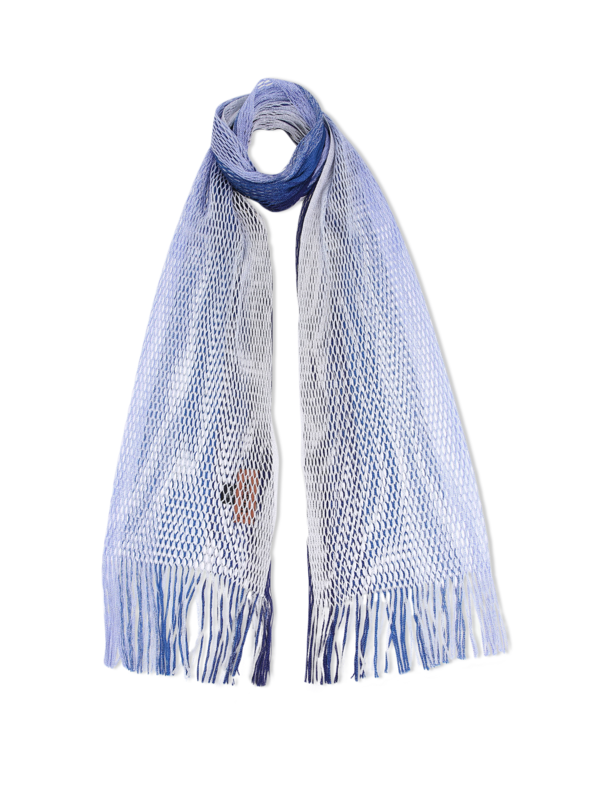 Blue-and White Scarf with Tasseled Edges