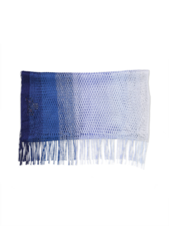 Blue-and White Scarf with Tasseled Edges
