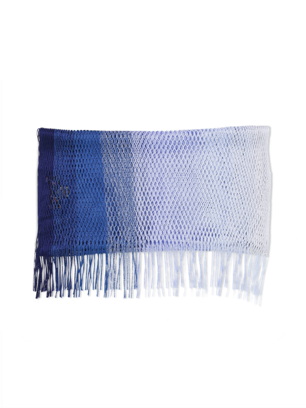 Blue-and White Scarf with Tasseled Edges