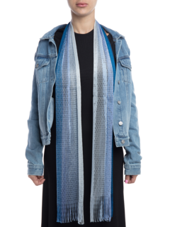 Blue-and White Scarf with Tasseled Edges