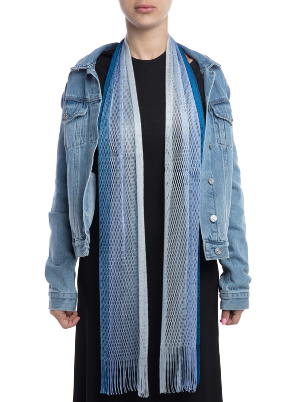 Blue-and White Scarf with Tasseled Edges