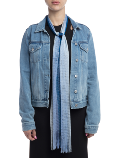 Blue-and White Scarf with Tasseled Edges