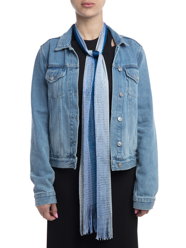 Blue-and White Scarf with Tasseled Edges