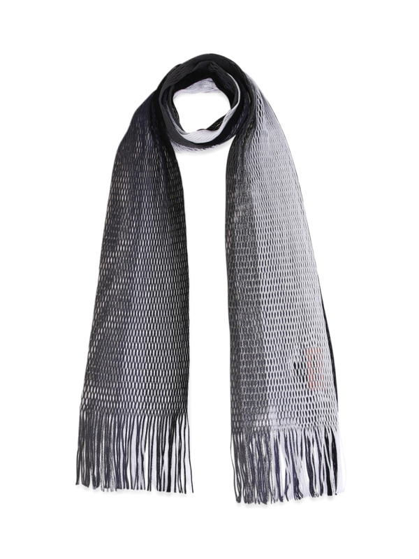 Black-and-White Scarf with Tasseled Edges