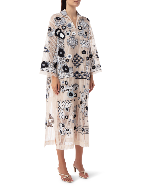 Mozaic Embroidered Lace And Cotton Midi Kaftan Dress