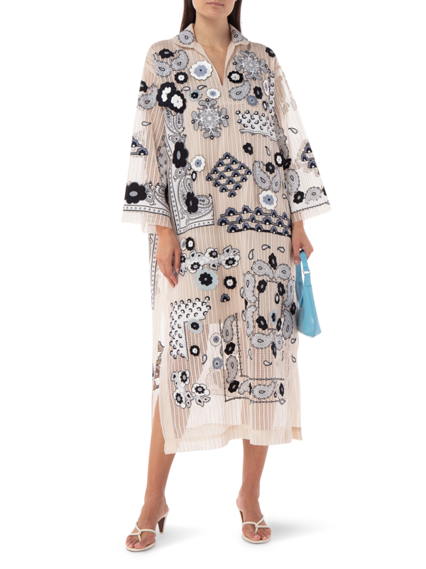 Mozaic Embroidered Lace And Cotton Midi Kaftan Dress