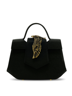 Structured Handbag with Cutout Flap and Statement Eagle Embellishment