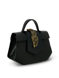 Structured Handbag with Cutout Flap and Statement Eagle Embellishment