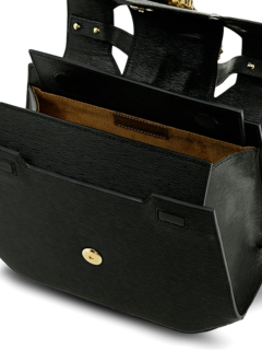 Structured Handbag with Cutout Flap and Statement Eagle Embellishment