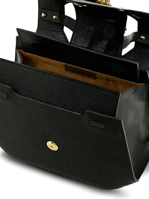 Structured Handbag with Cutout Flap and Statement Eagle Embellishment