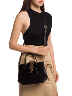 Structured Handbag with Cutout Flap and Statement Eagle Embellishment