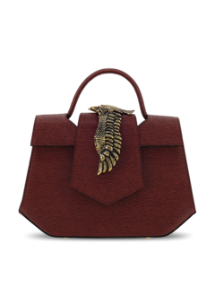 Structured Handbag with Cutout Flap and Statement Eagle Embellishment