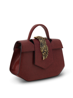 Structured Handbag with Cutout Flap and Statement Eagle Embellishment