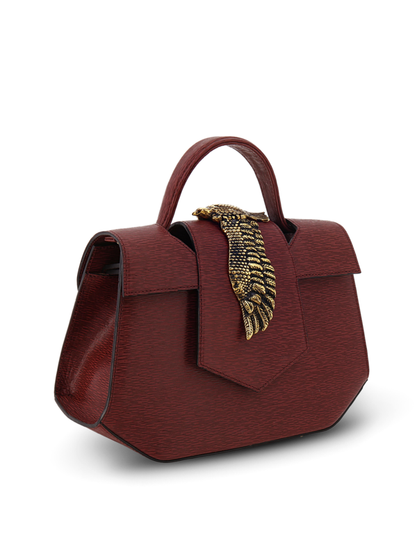 Structured Handbag with Cutout Flap and Statement Eagle Embellishment