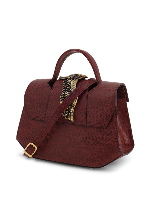 Structured Handbag with Cutout Flap and Statement Eagle Embellishment