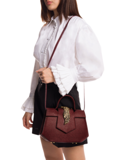 Structured Handbag with Cutout Flap and Statement Eagle Embellishment