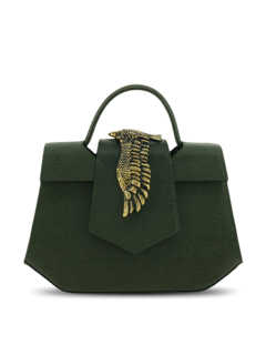 Structured Handbag with Cutout Flap and Statement Eagle Embellishment