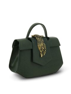 Structured Handbag with Cutout Flap and Statement Eagle Embellishment