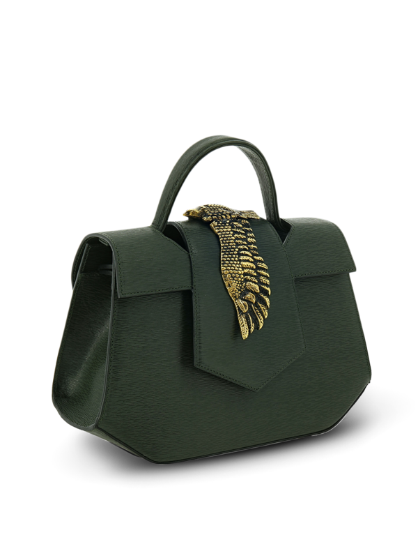 Structured Handbag with Cutout Flap and Statement Eagle Embellishment