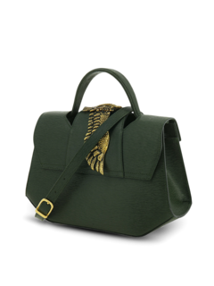Structured Handbag with Cutout Flap and Statement Eagle Embellishment
