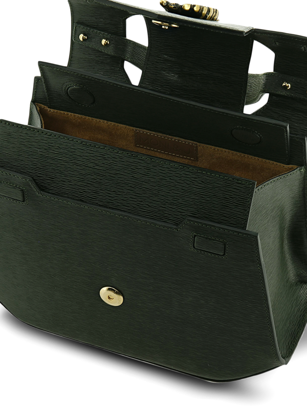 Structured Handbag with Cutout Flap and Statement Eagle Embellishment