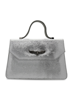 Structured Brushed Silver Handbag with Statement Eagle Embellishment