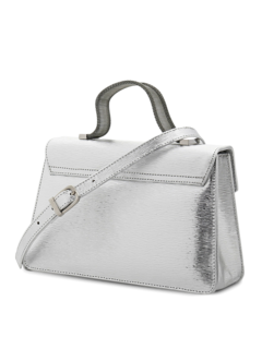Structured Brushed Silver Handbag with Statement Eagle Embellishment