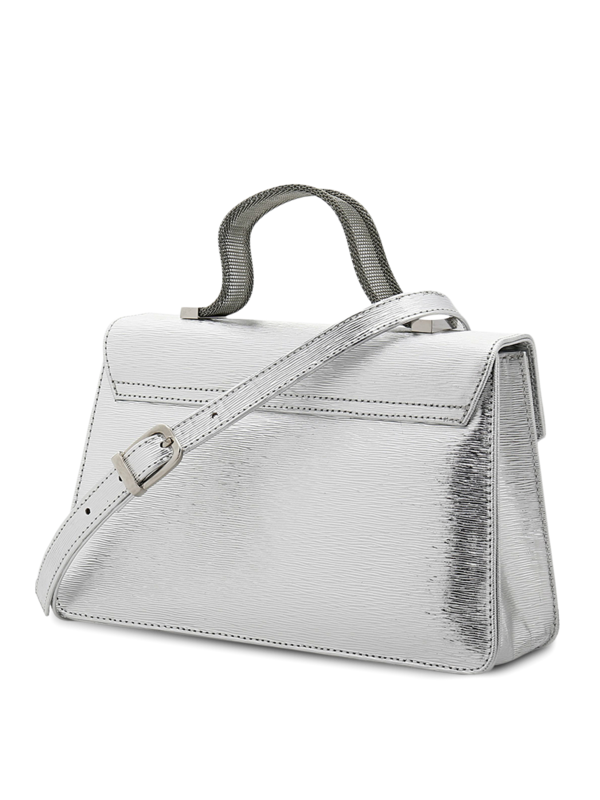 Structured Brushed Silver Handbag with Statement Eagle Embellishment