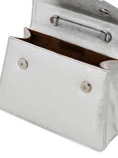 Structured Brushed Silver Handbag with Statement Eagle Embellishment