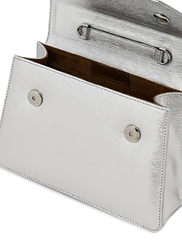 Structured Brushed Silver Handbag with Statement Eagle Embellishment