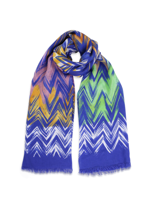 Multi-colored Jagged Design Scarf with Frayed Edges