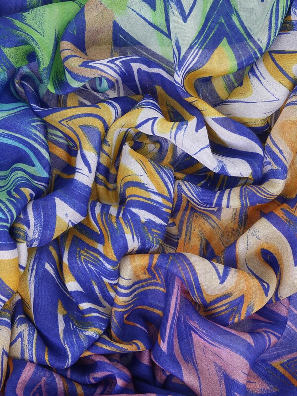 Multi-colored Jagged Design Scarf with Frayed Edges