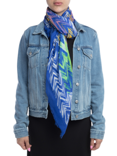 Multi-colored Jagged Design Scarf with Frayed Edges