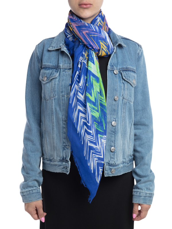 Multi-colored Jagged Design Scarf with Frayed Edges