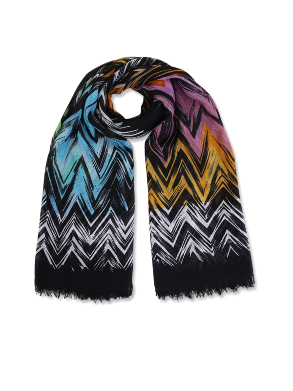 Multi-colored Jagged Design Scarf with Frayed Edges