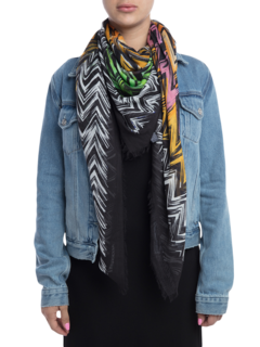 Multi-colored Jagged Design Scarf with Frayed Edges