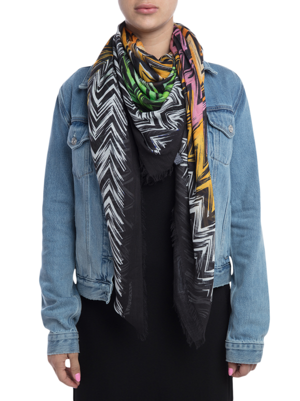 Multi-colored Jagged Design Scarf with Frayed Edges