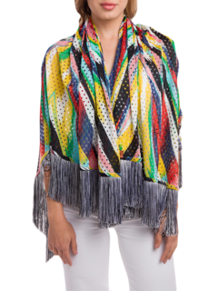 Multi-colored and Black Base Frayed Scarf