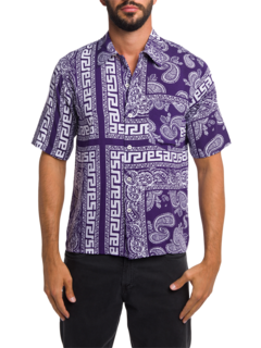 Blue-and-White Multipatterned Linen Shirt